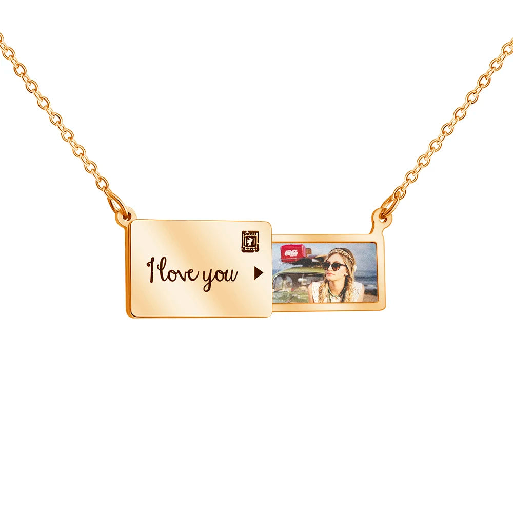 Custom Photo Message Envelope Pendant Necklace Stainless Steel Jewelry Gift