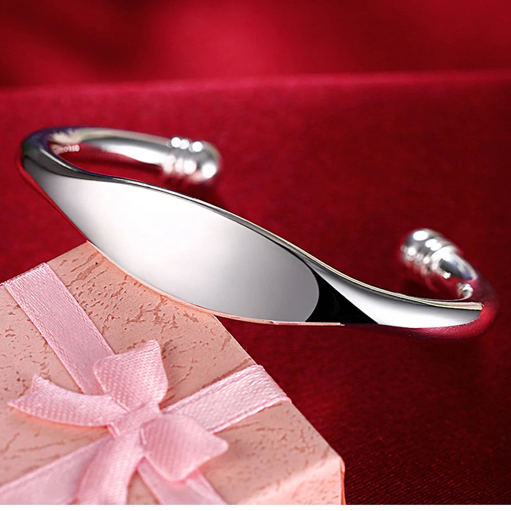 Unisex Trendy Style 925 Silver Round Heart Open Bracelet Jewelry Cuff Bangles