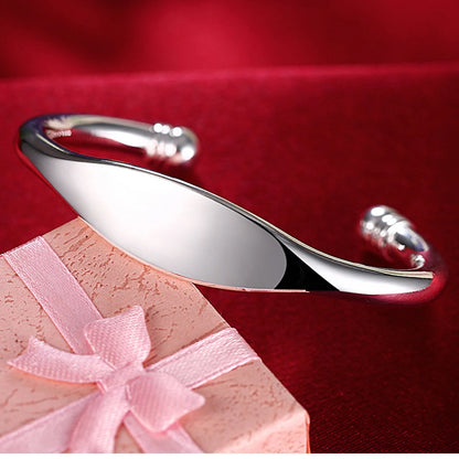 Unisex Trendy Style 925 Silver Round Heart Open Bracelet Jewelry Cuff Bangles