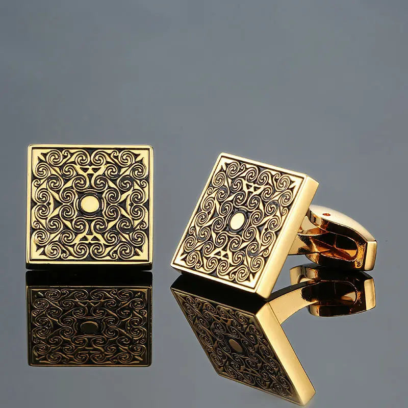 Elegant Mahogany Carbon Fiber Cufflinks for Men's French Shirt