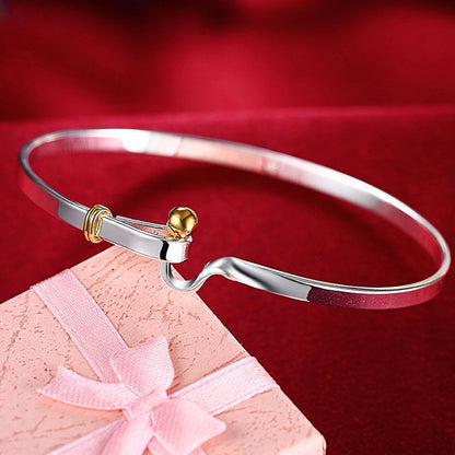 Unisex Trendy Style 925 Silver Round Heart Open Bracelet Jewelry Cuff Bangles