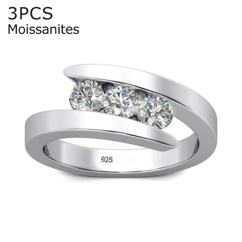 3-Stone Moissanite Sterling Silver Engagement Ring