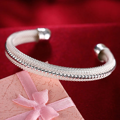Unisex Trendy Style 925 Silver Round Heart Open Bracelet Jewelry Cuff Bangles