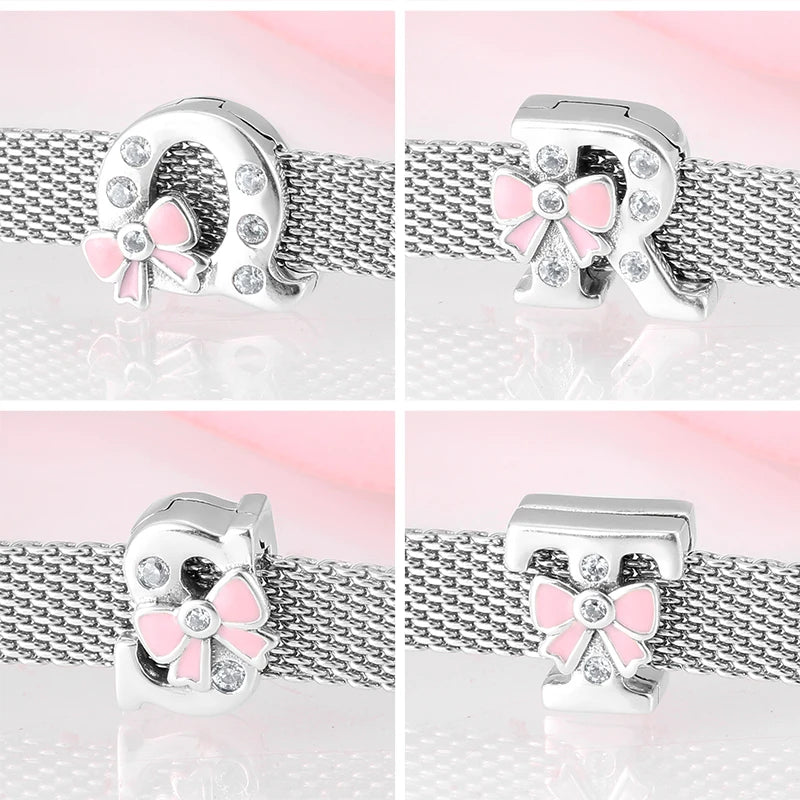 Top quality 925 Sterling Silver Letter A to Z Zircon clips Beads