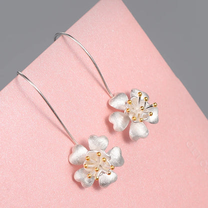 Elegant 925 sterling silver New Design Long Flower Earrings For Women