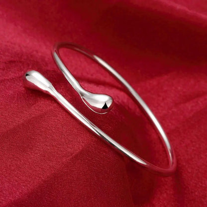 Unisex Trendy Style 925 Silver Round Heart Open Bracelet Jewelry Cuff Bangles