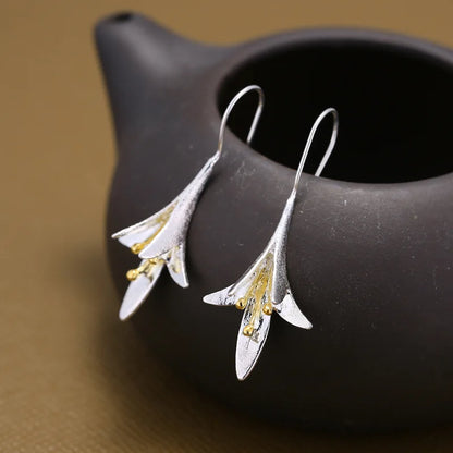 Elegant 925 sterling silver New Design Long Flower Earrings For Women