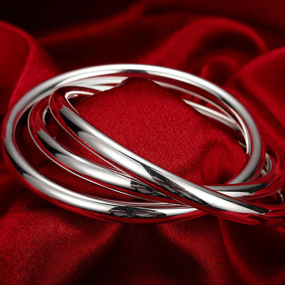 Unisex Trendy Style 925 Silver Round Heart Open Bracelet Jewelry Cuff Bangles