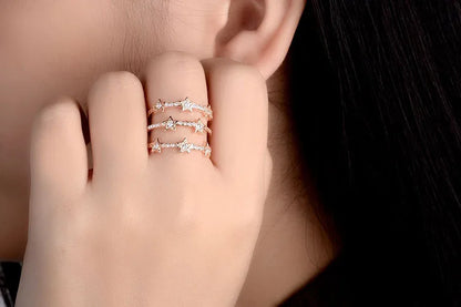 925 Sterling Silver Adjustable Multi-Layer CZ Star Ring