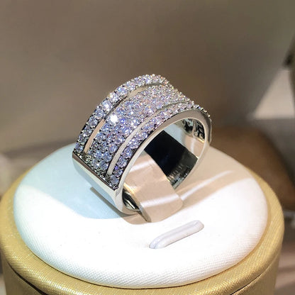 925 Sterling Silver Eternity Three Rows CZ Ring Diamond