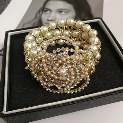 Luxury Handmade Elastic Pearl Bee Bracelet Bangle Jewelry For Women Party Gift