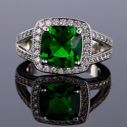 925 Silver Colorful Cubic Zirconia 9mm Cushion Cut Ring Jewelry