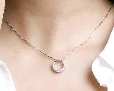 925 Sterling Silver Round zircon Necklace For Women