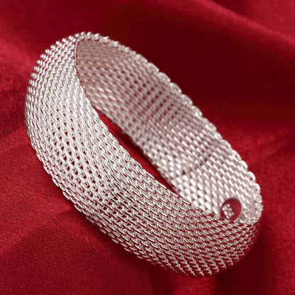 Unisex Trendy Style 925 Silver Round Heart Open Bracelet Jewelry Cuff Bangles