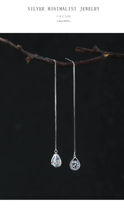 Hot Sale 925 Sterling Silver Long Water Drop Earrings  for Women