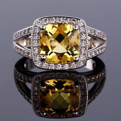 925 Silver Colorful Cubic Zirconia 9mm Cushion Cut Ring Jewelry