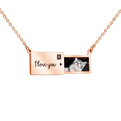 Custom Photo Message Envelope Pendant Necklace Stainless Steel Jewelry Gift