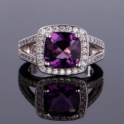 925 Silver Colorful Cubic Zirconia 9mm Cushion Cut Ring Jewelry