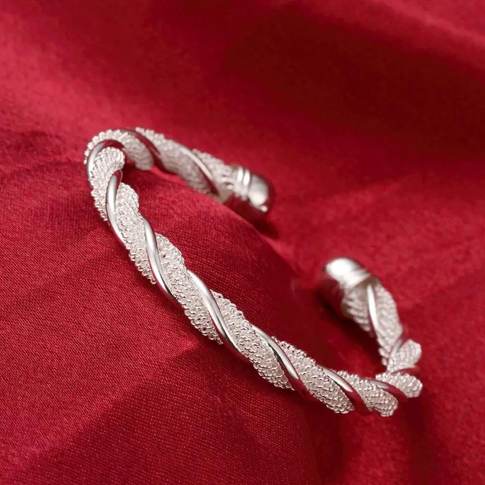 Unisex Trendy Style 925 Silver Round Heart Open Bracelet Jewelry Cuff Bangles