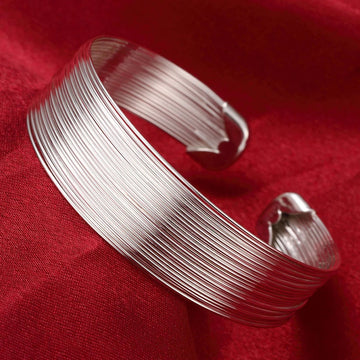 Unisex Trendy Style 925 Silver Round Heart Open Bracelet Jewelry Cuff Bangles