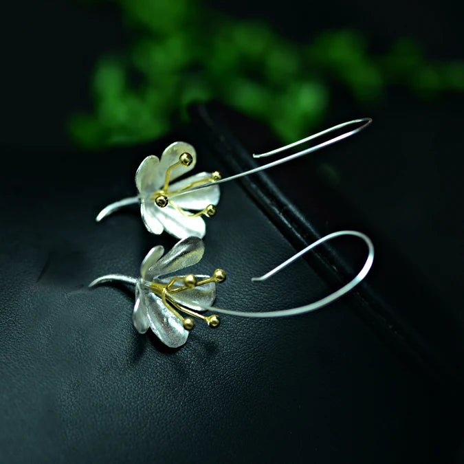 Elegant 925 sterling silver New Design Long Flower Earrings For Women