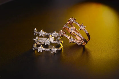 925 Sterling Silver Adjustable Multi-Layer CZ Star Ring