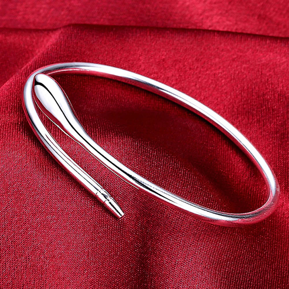 Unisex Trendy Style 925 Silver Round Heart Open Bracelet Jewelry Cuff Bangles