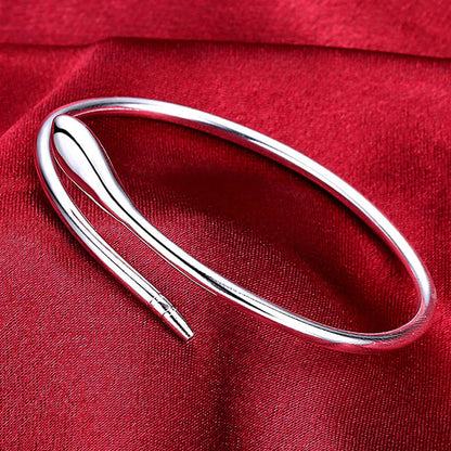 Unisex Trendy Style 925 Silver Round Heart Open Bracelet Jewelry Cuff Bangles