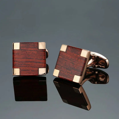 Elegant Mahogany Carbon Fiber Cufflinks for Men's French Shirt