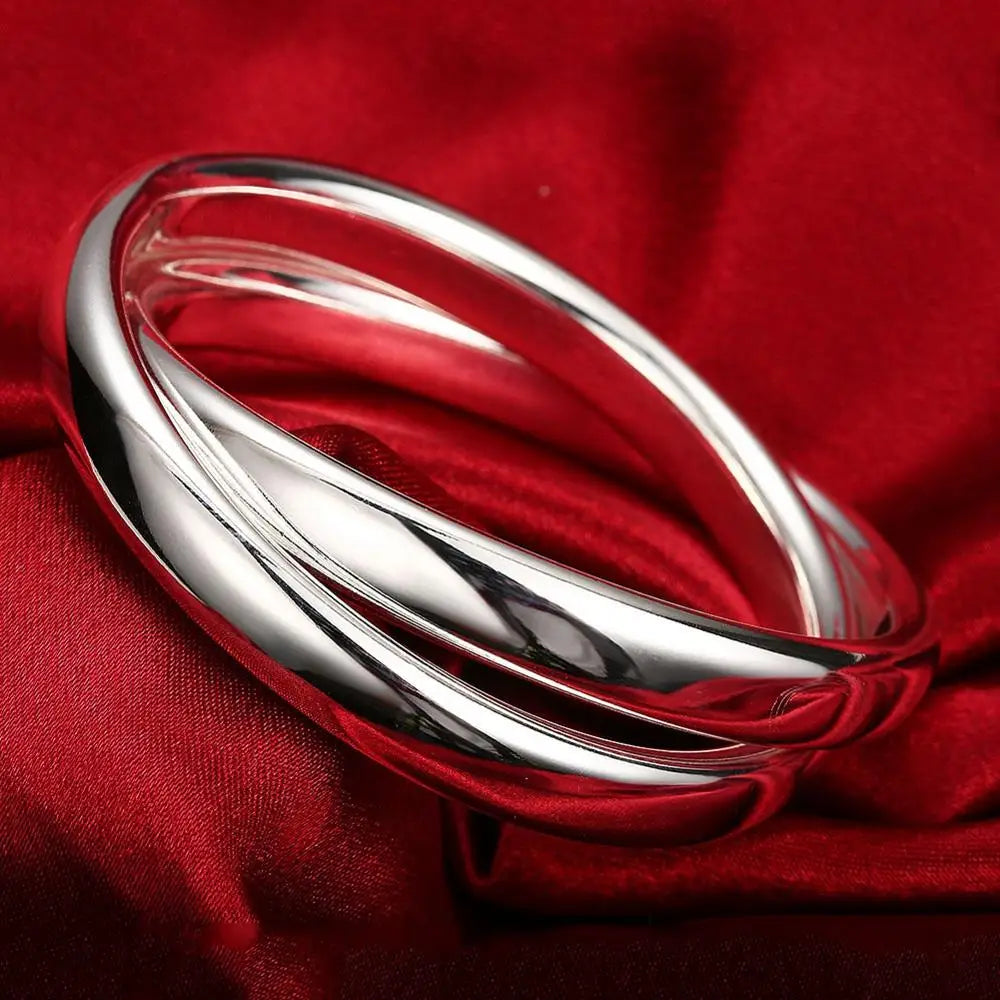 Unisex Trendy Style 925 Silver Round Heart Open Bracelet Jewelry Cuff Bangles