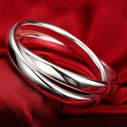 Unisex Trendy Style 925 Silver Round Heart Open Bracelet Jewelry Cuff Bangles
