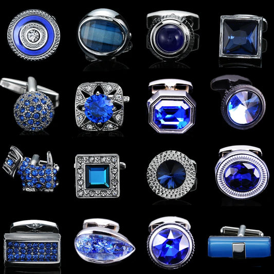 Unisex Blue Crystal zircon Cufflinks Classic Style Jewelry Gifts