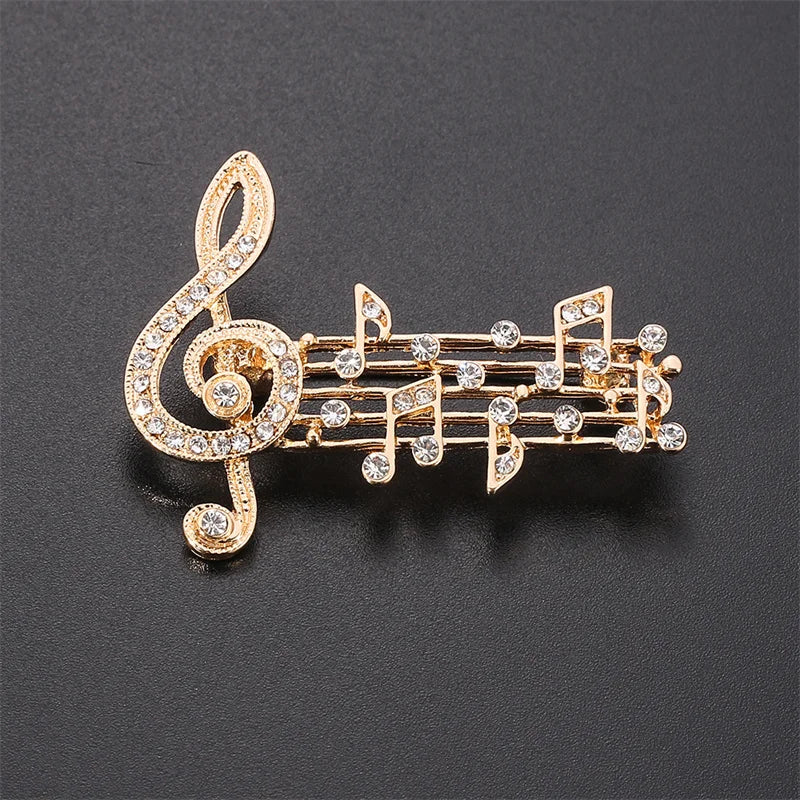 Elegant Unisex Music Note Crystal Brooch Design