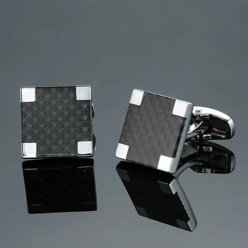 Elegant Mahogany Carbon Fiber Cufflinks for Men's French Shirt