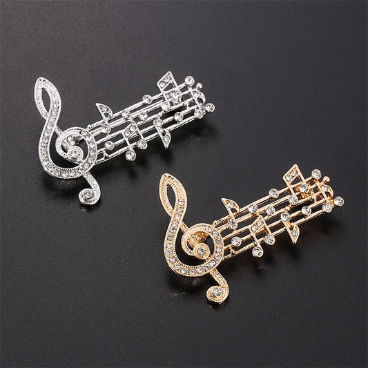 Elegant Unisex Music Note Crystal Brooch Design