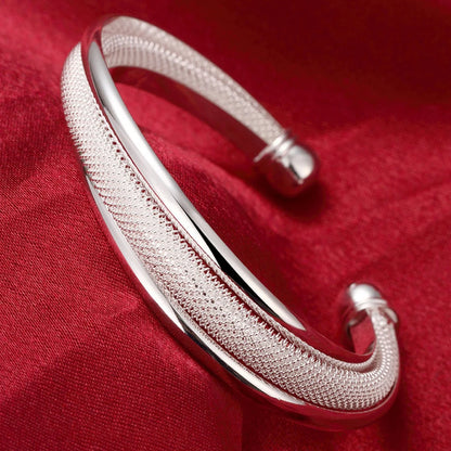 Unisex Trendy Style 925 Silver Round Heart Open Bracelet Jewelry Cuff Bangles