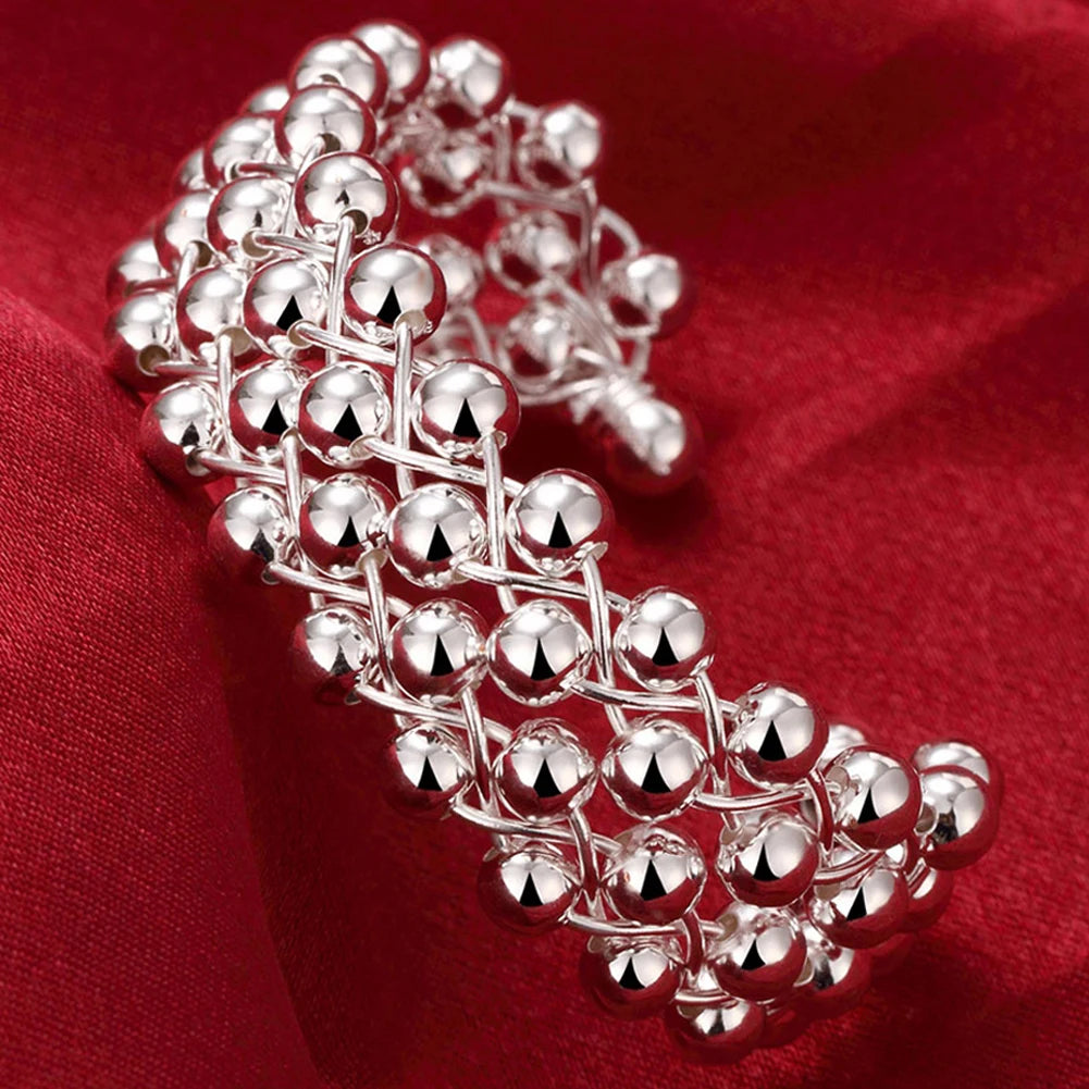 Unisex Trendy Style 925 Silver Round Heart Open Bracelet Jewelry Cuff Bangles