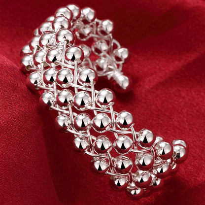 Unisex Trendy Style 925 Silver Round Heart Open Bracelet Jewelry Cuff Bangles