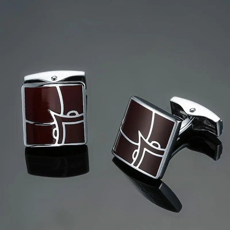 Elegant Mahogany Carbon Fiber Cufflinks for Men's French Shirt