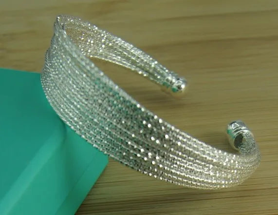 Unisex Trendy Style 925 Silver Round Heart Open Bracelet Jewelry Cuff Bangles