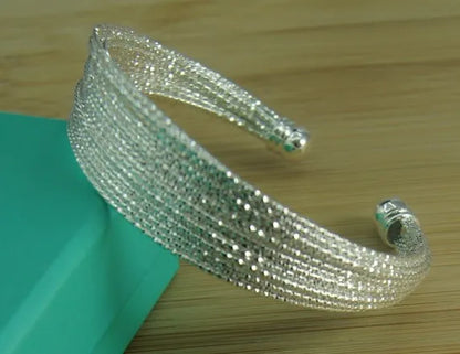 Unisex Trendy Style 925 Silver Round Heart Open Bracelet Jewelry Cuff Bangles