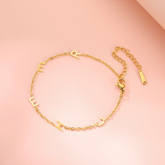 Custom Initial Letter Bracelet For Women - Stainless Steel