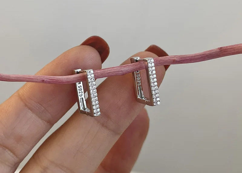 925 Sterling Silver Geometric Zircon Earrings for Women