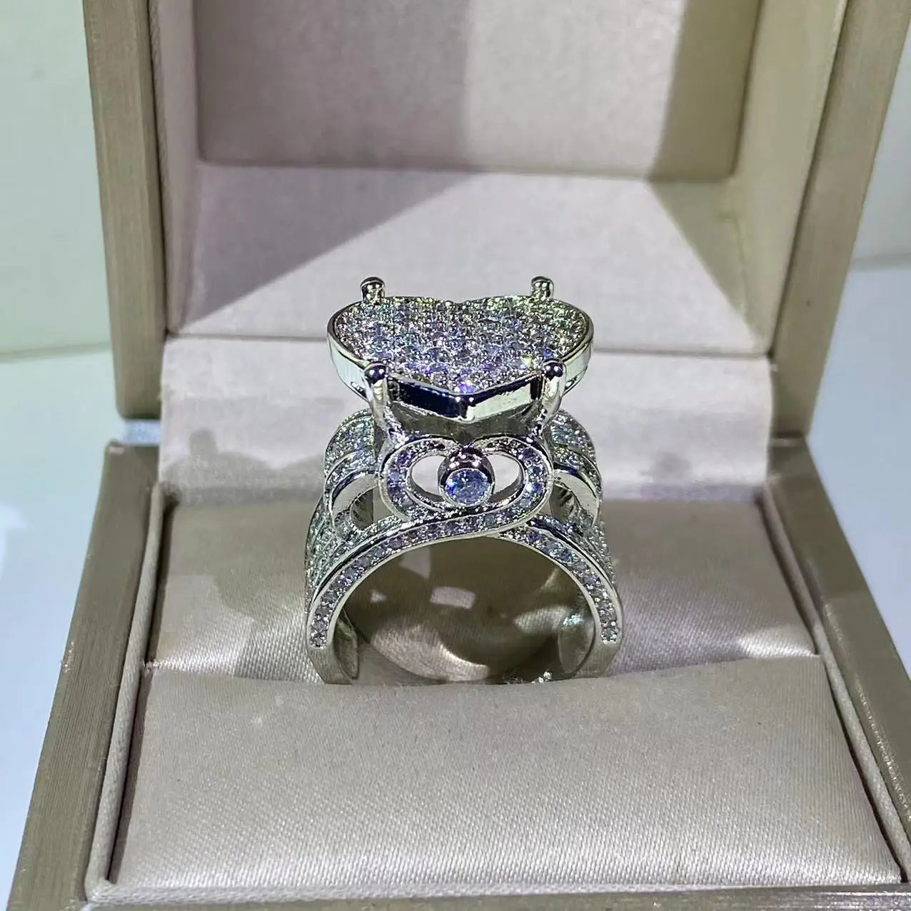 S925 Silver Exquisite Heart 5A Micro Pave Cubic Zirconia Ring