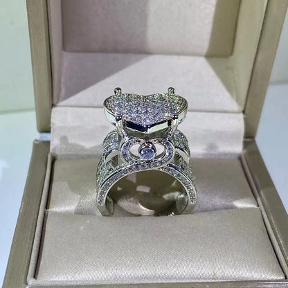 S925 Silver Exquisite Heart 5A Micro Pave Cubic Zirconia Ring