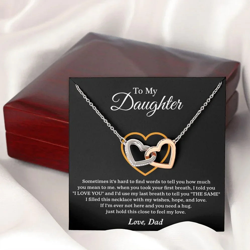 To My Daughter Interlock Heart Necklace – Gift from Dad