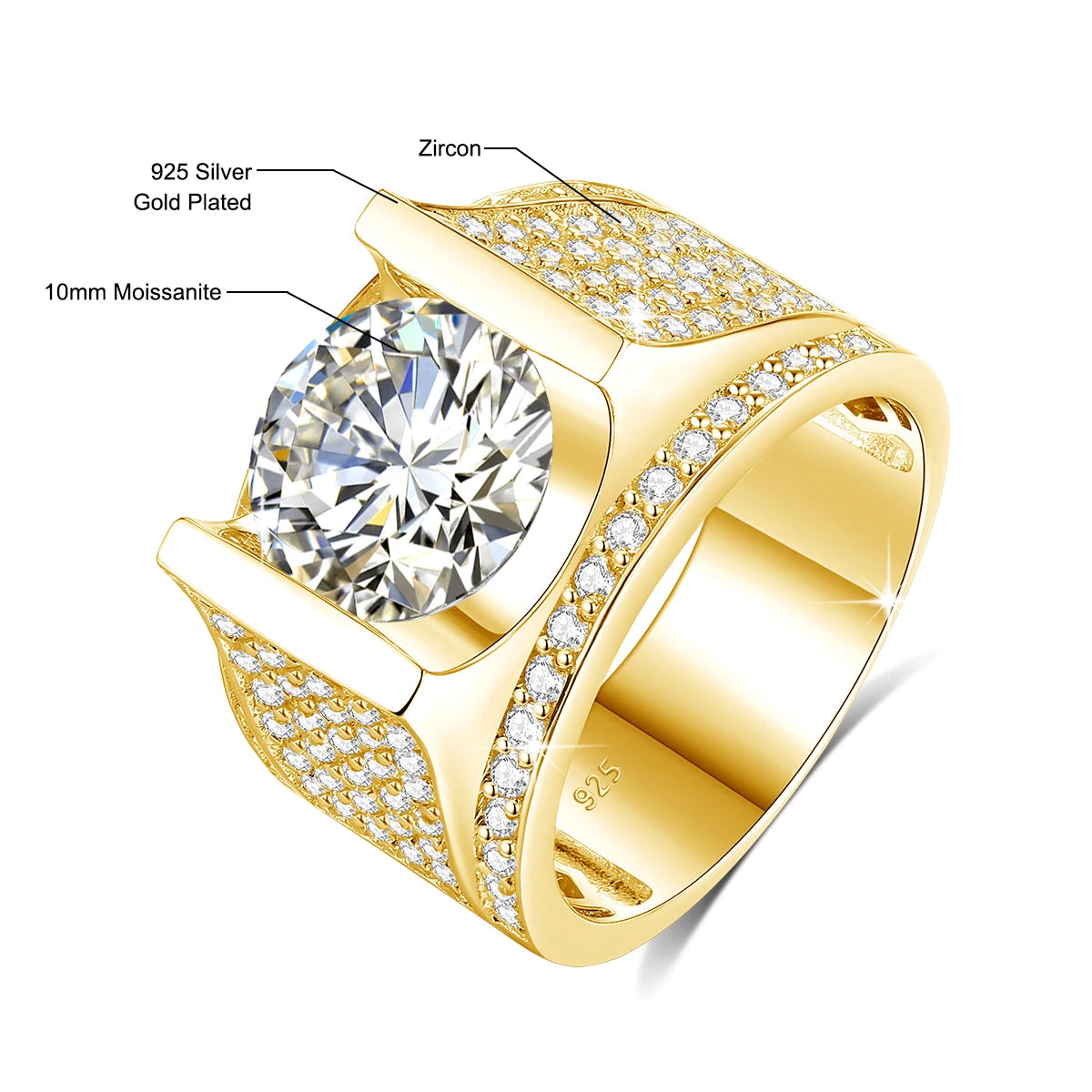 4CT, 10MM Moissanite Men’s Ring 925 Silver Hip Hop Jewelry With Certificate
