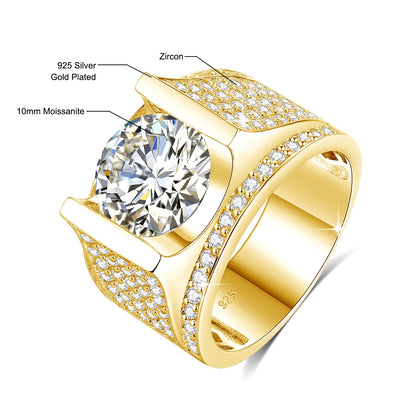 4CT, 10MM Moissanite Men’s Ring 925 Silver Hip Hop Jewelry With Certificate
