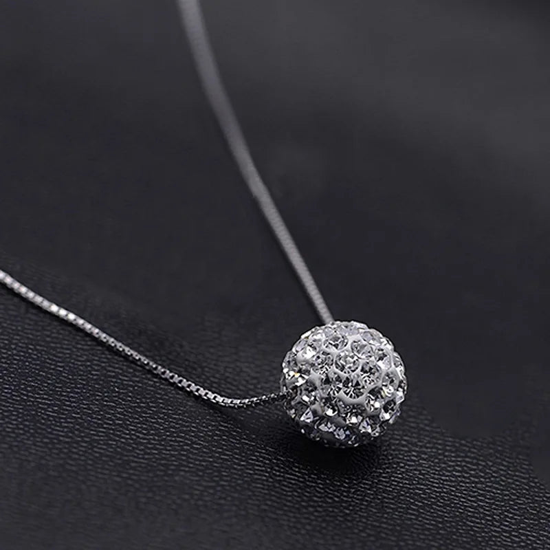 S925 Pure Silver Necklace – Elegant Crystal Ball Chain Design