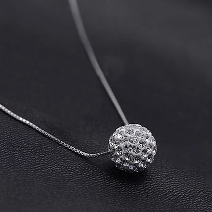 S925 Pure Silver Necklace – Elegant Crystal Ball Chain Design